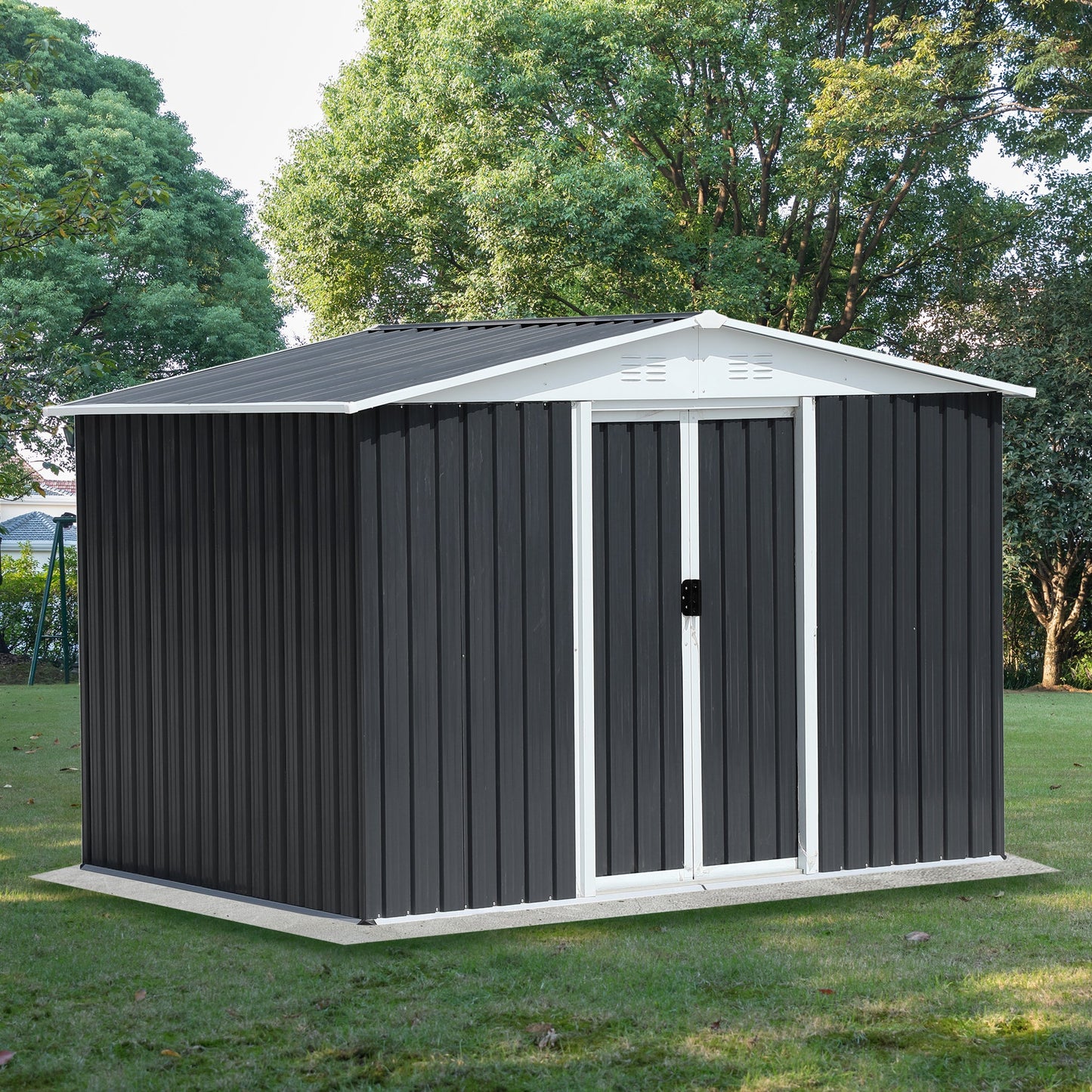 GO 47.2" Large Wooden Dog House Outdoor, Outdoor & Indoor Dog Crate, Cabin Style, With Porch, 2 Doors - Korvel
