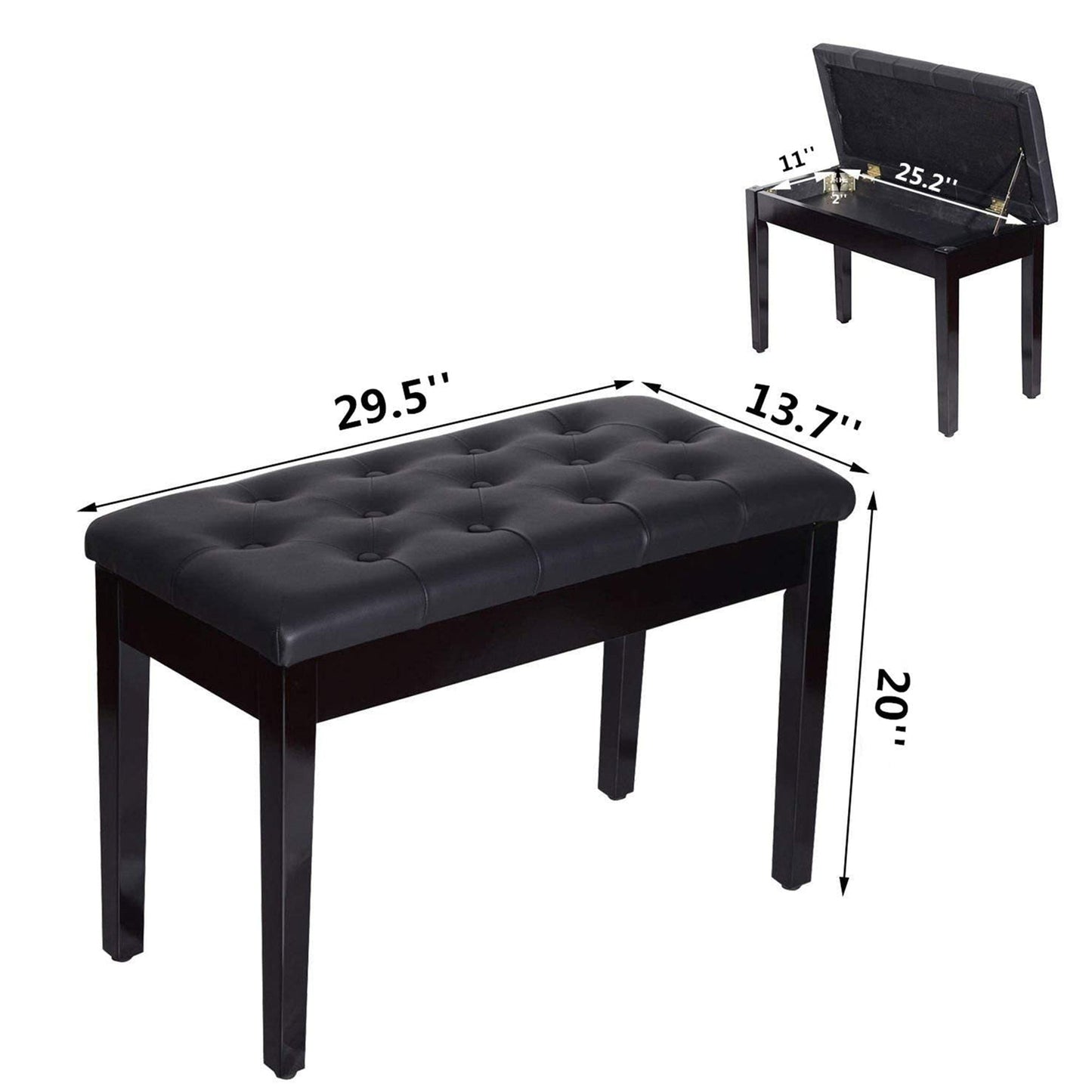 Elegant Piano Bench with Padded Cushion & Storage Compartment