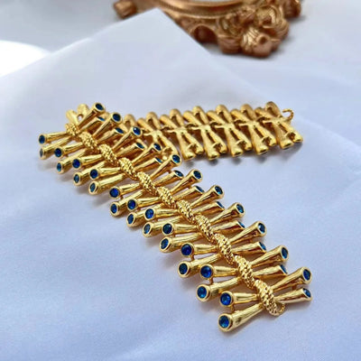 European and American Fashion Trend Retro Literary Inlays Fresh and Versatil, Sea Blue Zircon Texture Copper Plated 18K Bracelet - Korvel