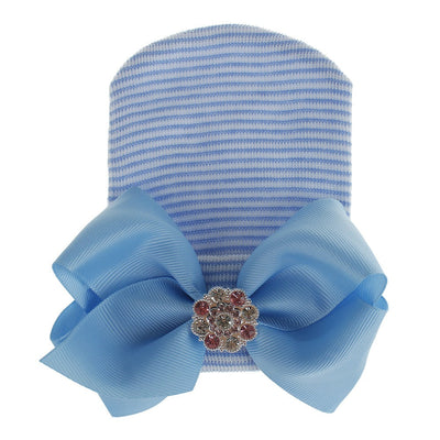 Glittering Pink Stripe Baby Knitted Hat with Big Bow