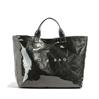 Vintage PVC tote with DuPont lettering. Simple, transparent, large - capacity handbag for commuting women. - Korvel