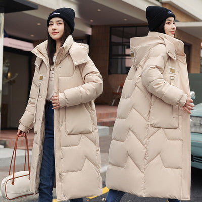 Manteau mi-long épais avec chapeau détachable pour femmes