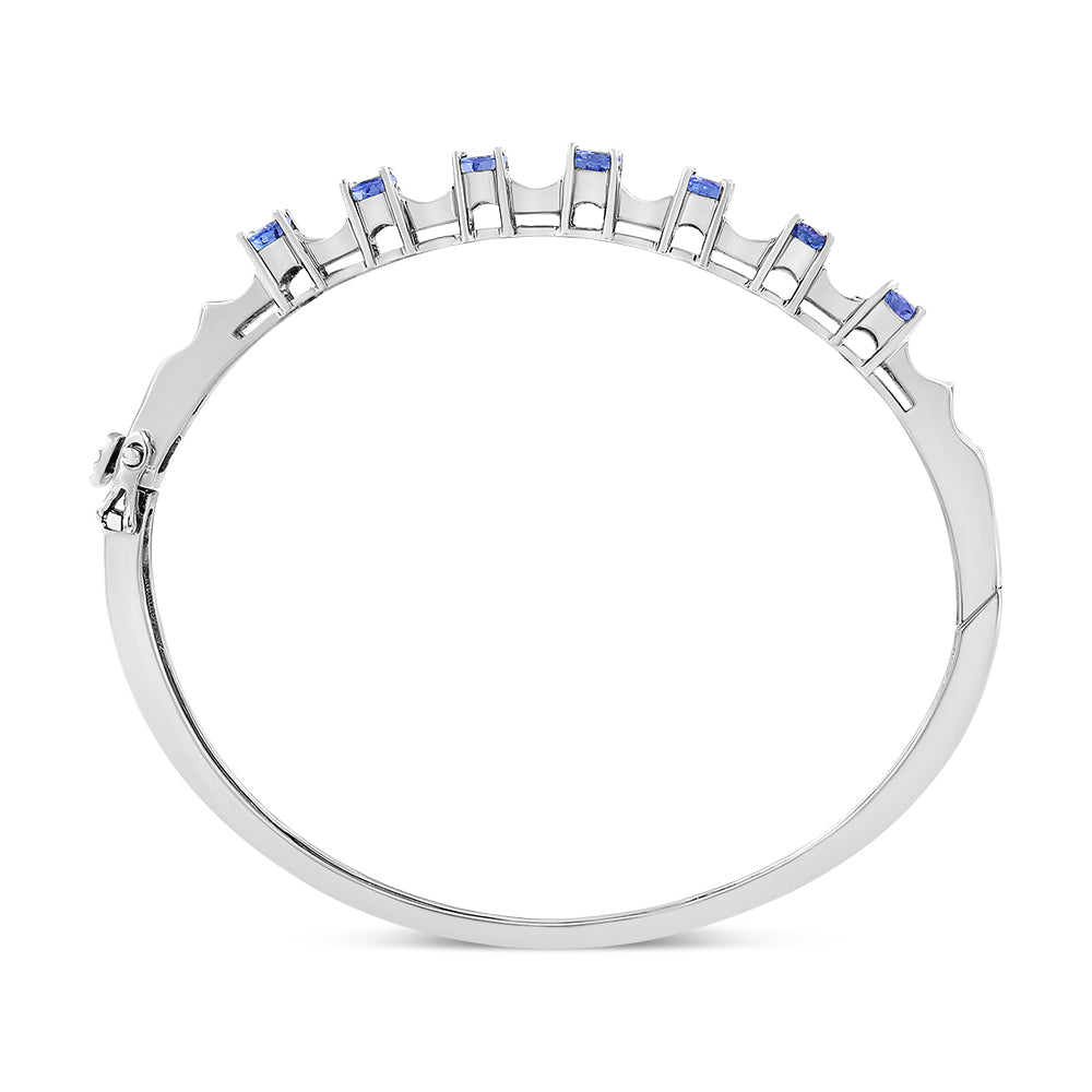 14K White Gold Oval Blue Tanzanite & Diamond Bangle Bracelet