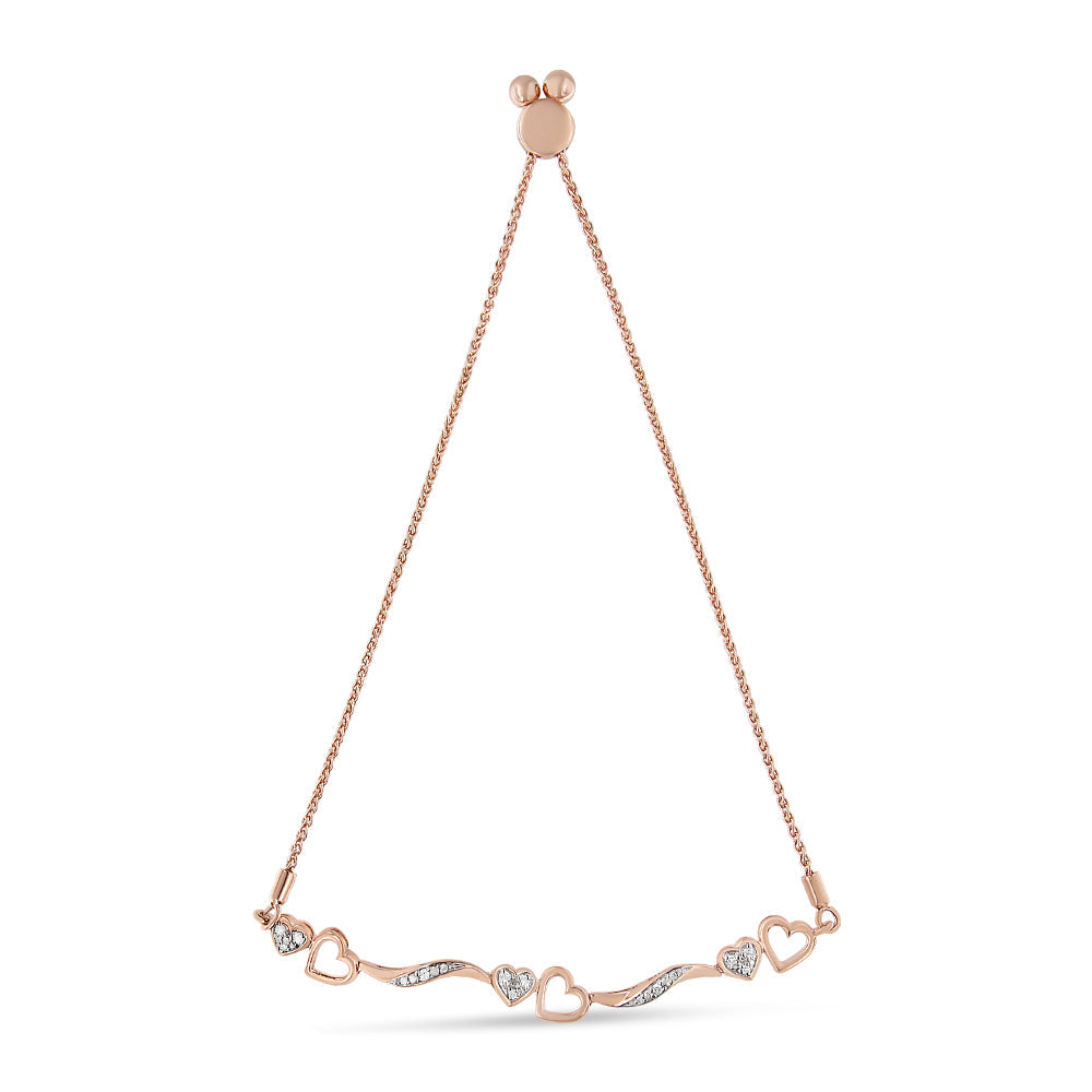 Pulsera Bolo Ajustable de Plata Esterlina Baño de Oro Rosa de 14K con Diamantes
