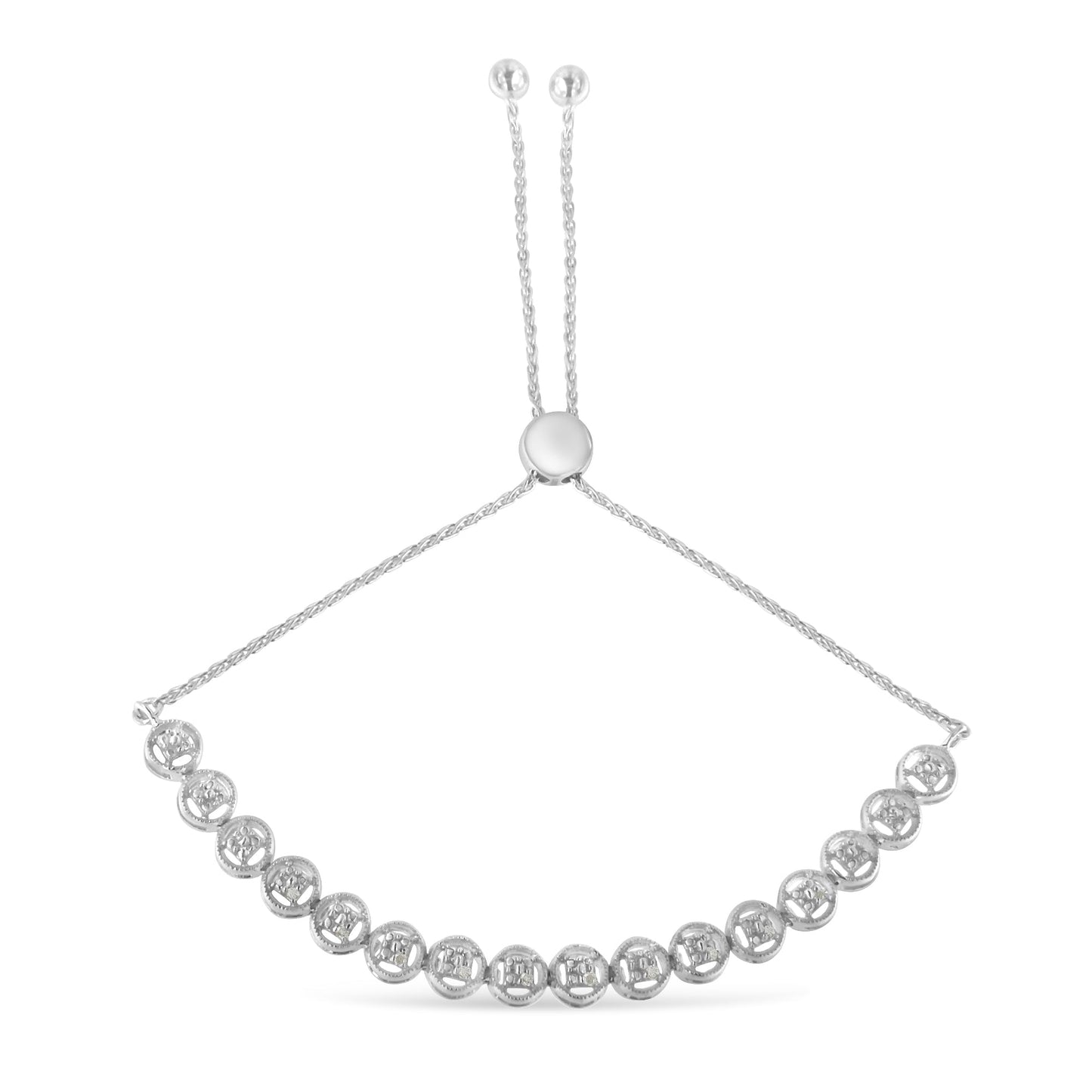.925 Sterling Silver Diamond Bolo Bracelet