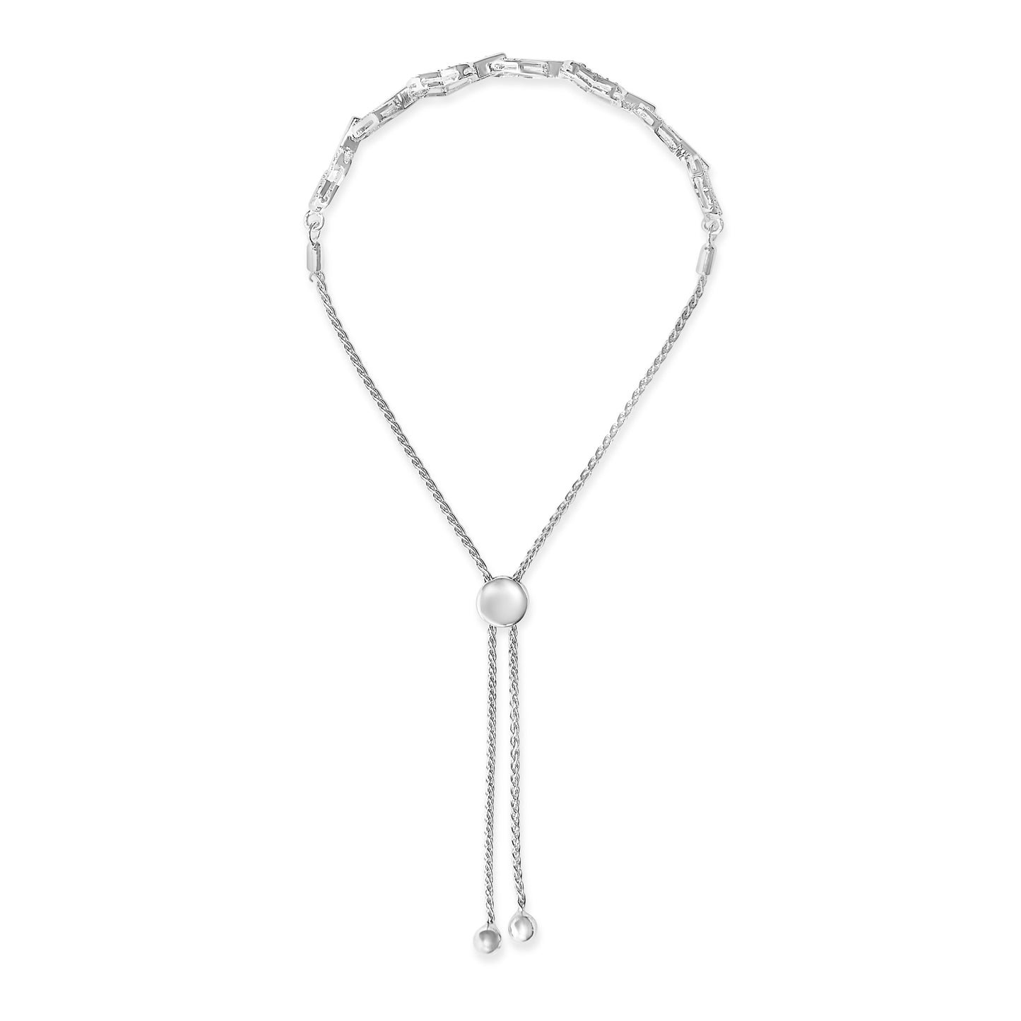 Bracelet ajustable en bolo en argent sterling 925 avec lien en cœur et diamants