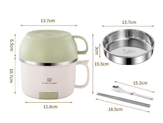Anti-scalding 304 stainless steel lunch box instant noodle bowl with lid and handle lunch box - Korvel