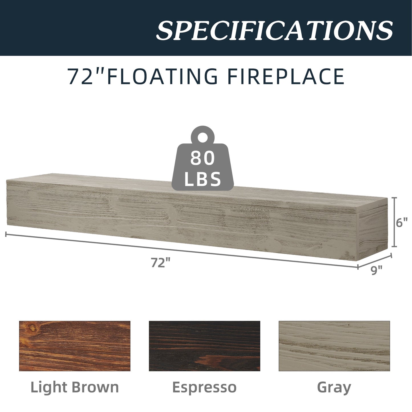 72" Rustic Wood Fireplace Mantel,Wall-Mounted & Floating Shelf for Home Decor - Korvel