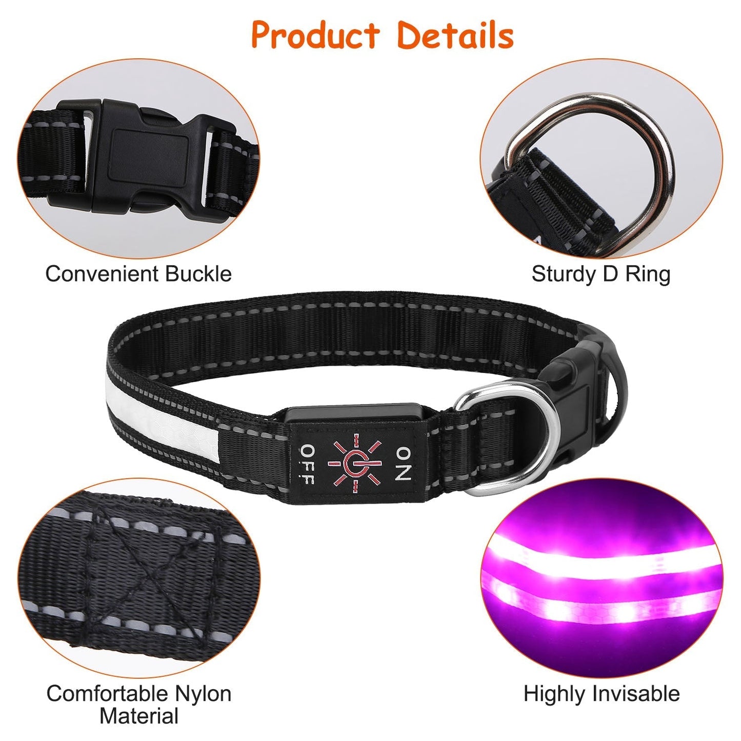 Collar LED para Perros Gbruno - Collar Brillante de Noche con 9 Colores