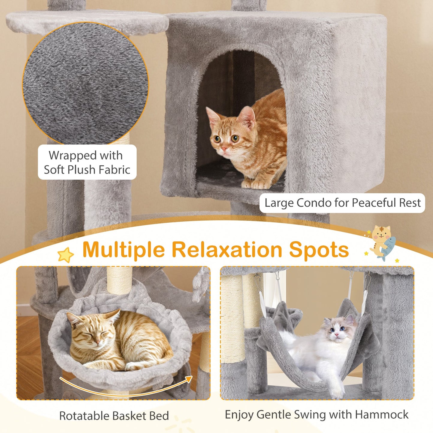 69 Inch Multi-level Cat Tree with Cozy Condo and Top Perch