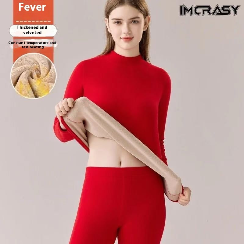 Thickened High-Necked Lambswool Dralon Thermal Underwear Set