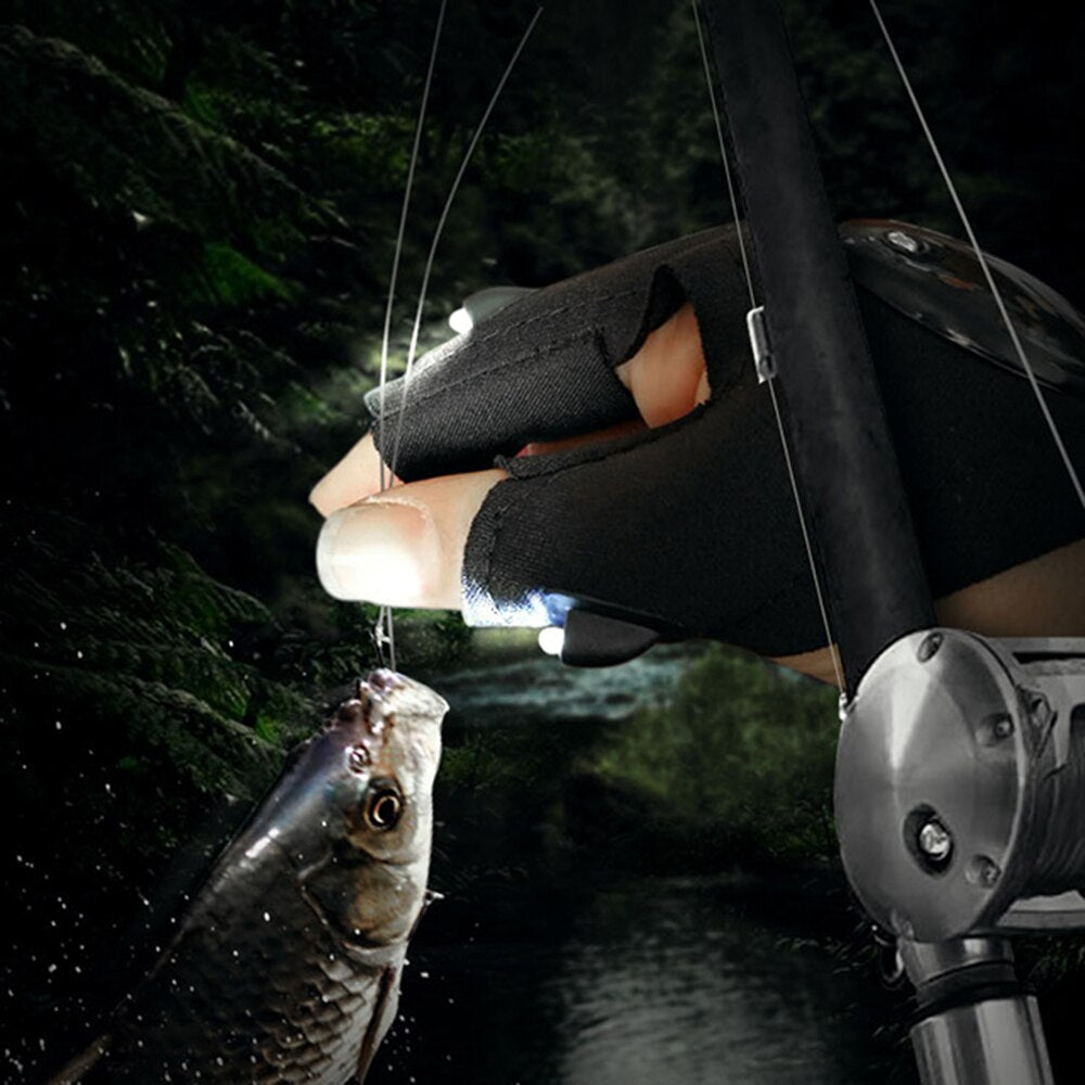 1 Pair Right and Left Multifunctional Gloves Outdoor Hiking Fingerless Gloves with LED Light Waterproof Flashlight Gloves - Korvel
