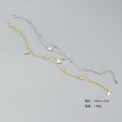 925 Sterling Silver Double Layer Heart-shaped Bracelet for Women Girl Korean Style Small Fresh Summer Bracelet - Korvel