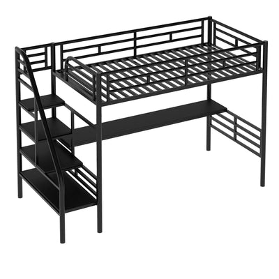 Metal Loft Bed Frame with Desk No Box Spring Needed Twin Black - Korvel