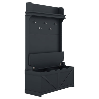Hall tree with storage desk, entrance desk with drawers and 5 hooks, display rack, dark blue - Korvel