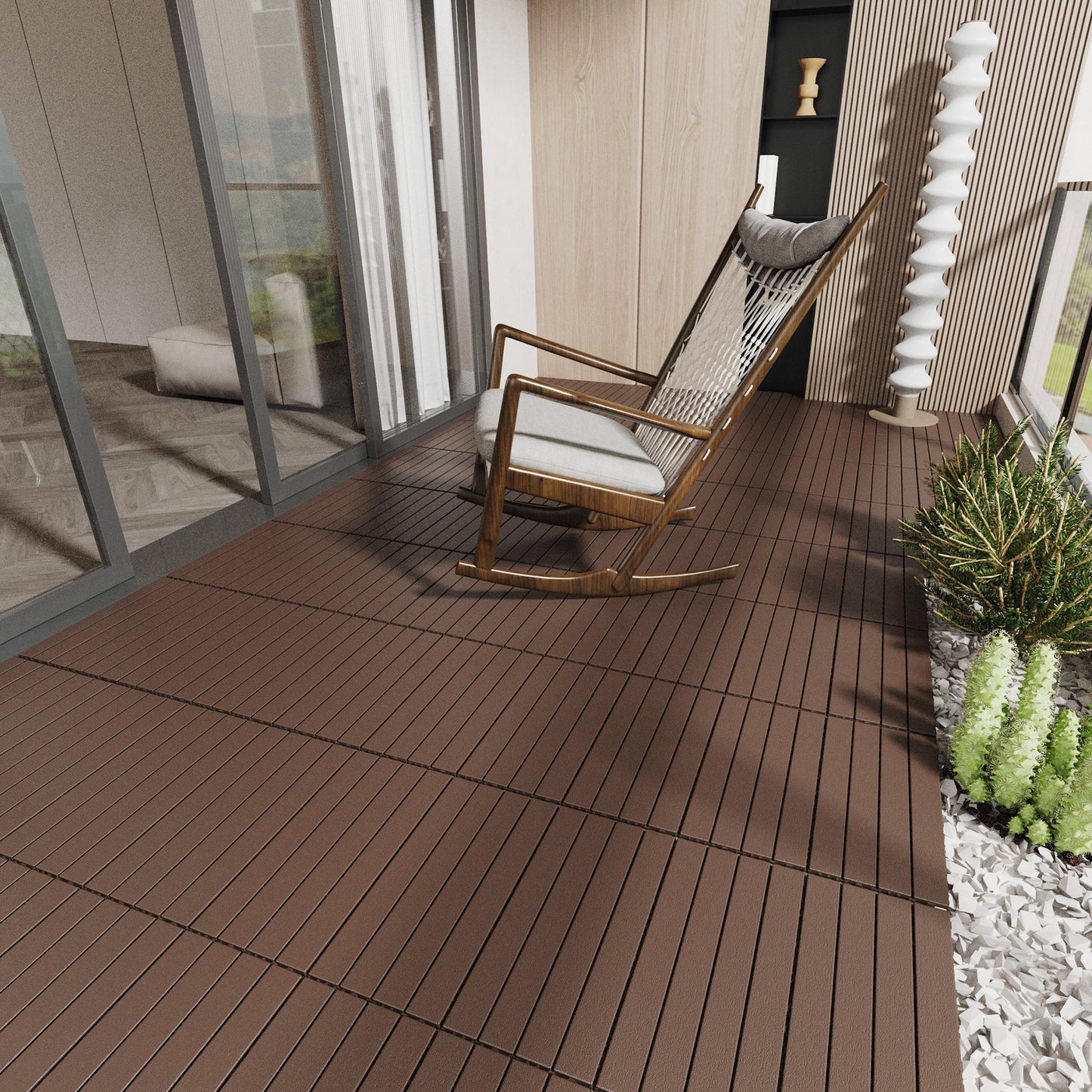 2FT terrace tiles, DIY module interlocking terrace tiles, quick installation of courtyard tiles, 24 pieces in red brown color - Korvel