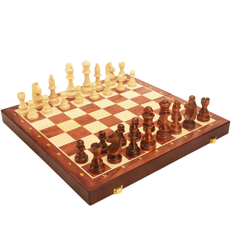 Magnetic Wood Chess Folding Chess Board Puzzle Game for Adults and Children Checkers Toy - Korvel