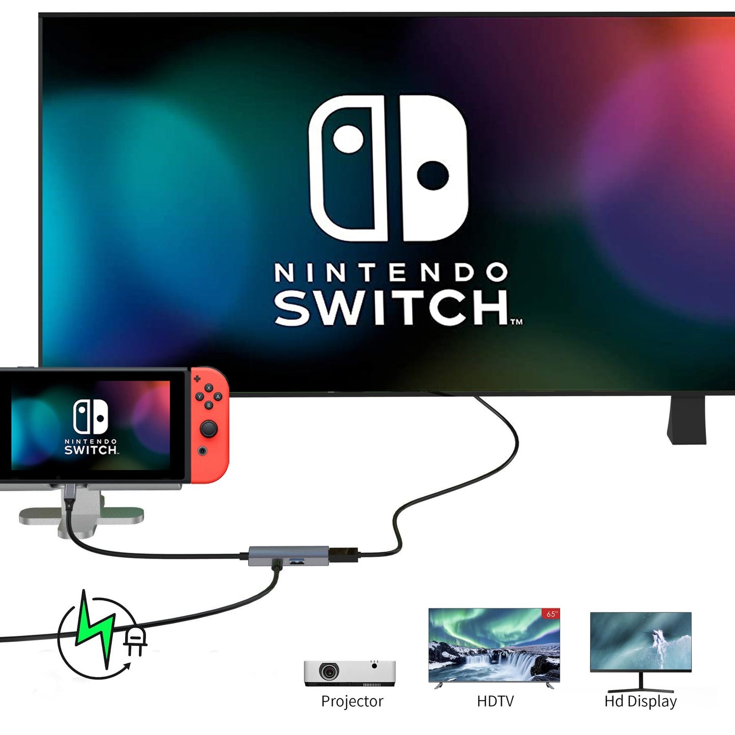 USB HUB docking station three in one C interface USB splitter Switch game console base HUB docking station - Korvel