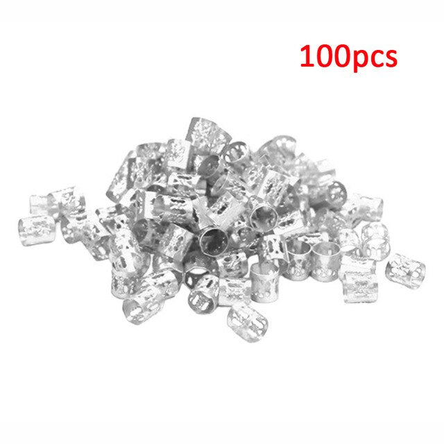 100 Pcs/set 7 Colors Mixed Beads Adjustable Hair Braids Dreadlock Beads Adjustable Hair Braid Rings Cuff Clips Tubes Jewelry - Korvel