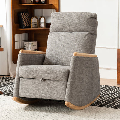 Accent Rocking Chair with Footrest - Premium Grey Rubber Wood