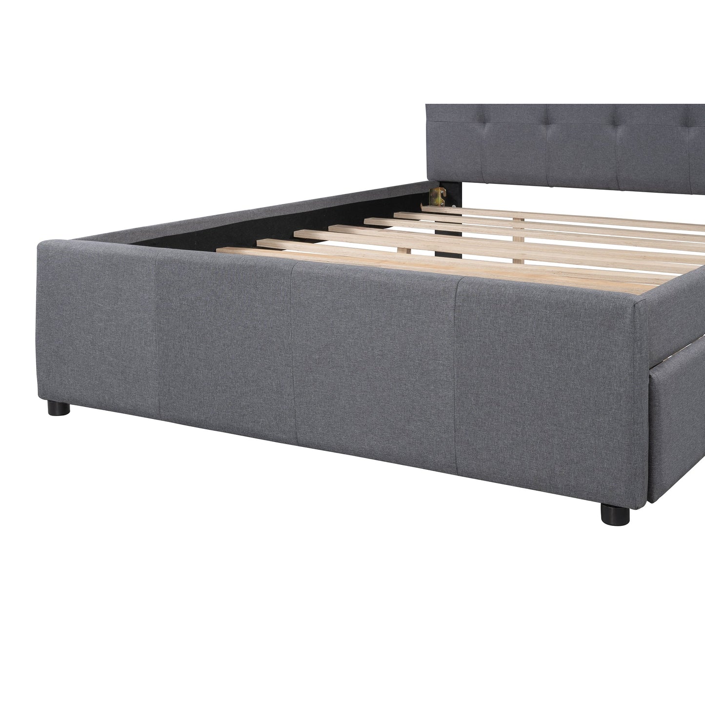 Linen Upholstered Platform Bed with Headboard and Trundle - Full