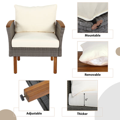 9-piece Patio rattan furniture set with Acacia wooden legs and tabletop sofa set, coffee table washable cushion beige - Korvel