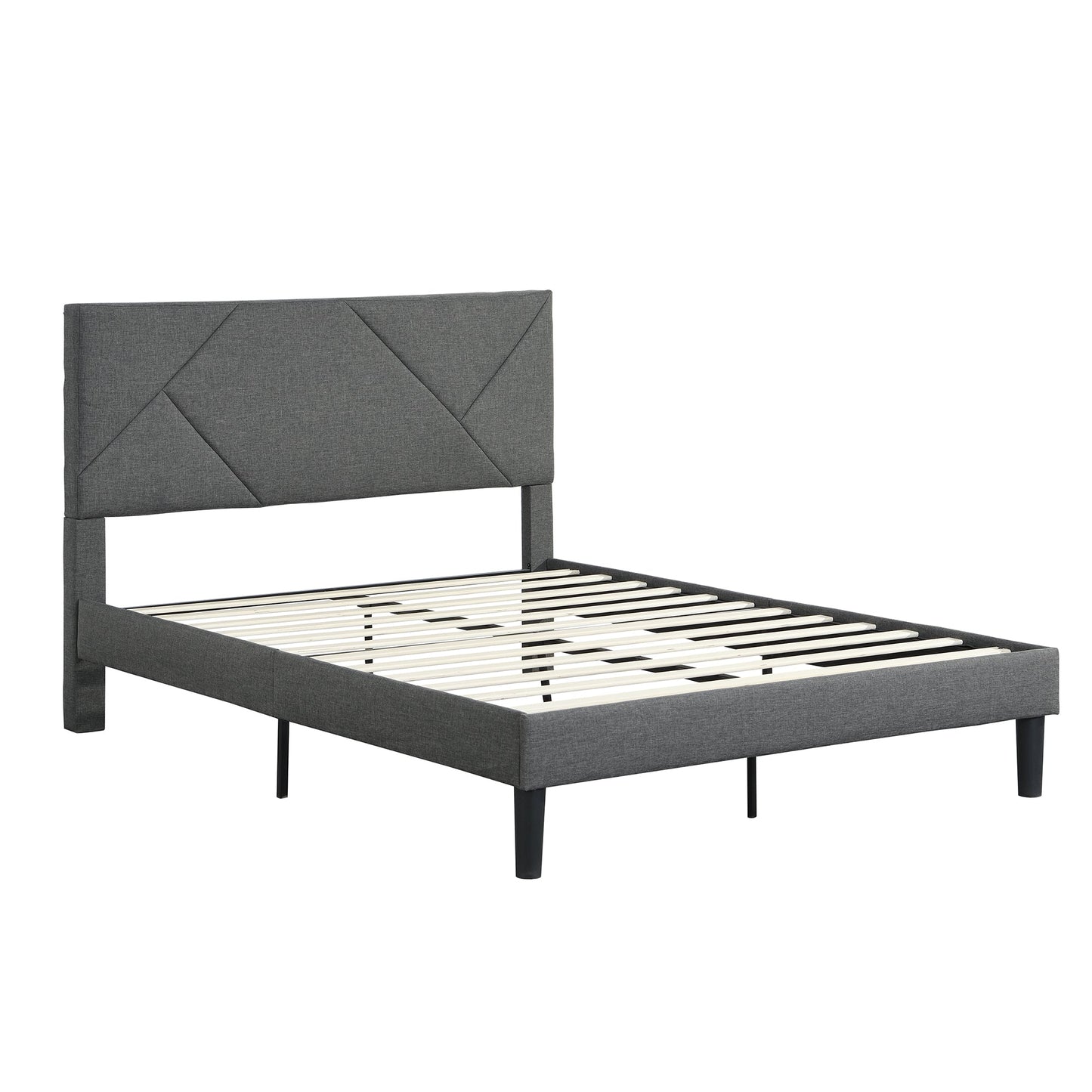 Cadre de lit plateforme rembourré queen size élégant en gris