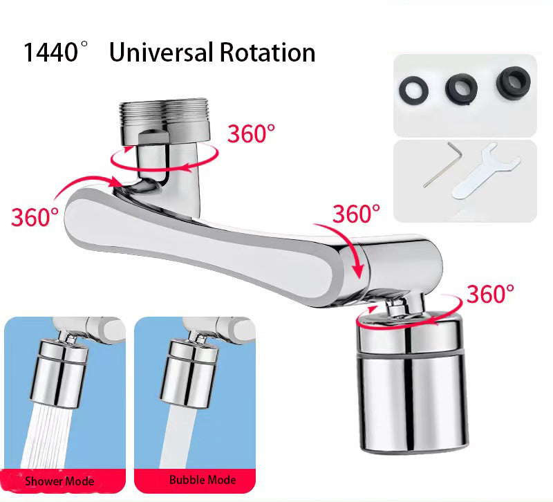 1080 °/1440 ° New Mechanical Arm Double Outlet Bubbler Universal Extension Faucet Splash Proof Washing Faucet Extender - Korvel