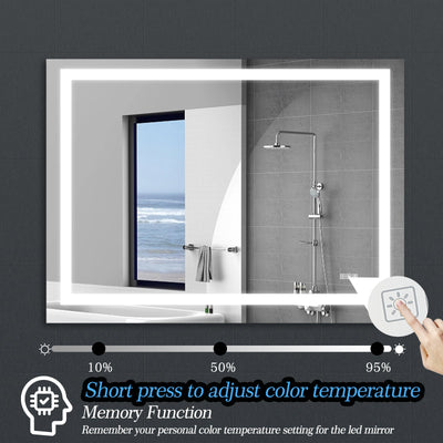 LED Bathroom Mirror 48x 36 Inch with lights, anti-Fog & Dimming Led Bathroom Vanity Mirror - Korvel