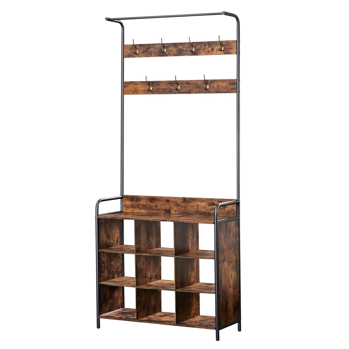 Coat Rack, Hall Tree with Shoe Rack for Entryway, 3-in-1 Entryway Coat Rack and Storage Rack, with 7 Hooks, a Hanging Rod - Korvel