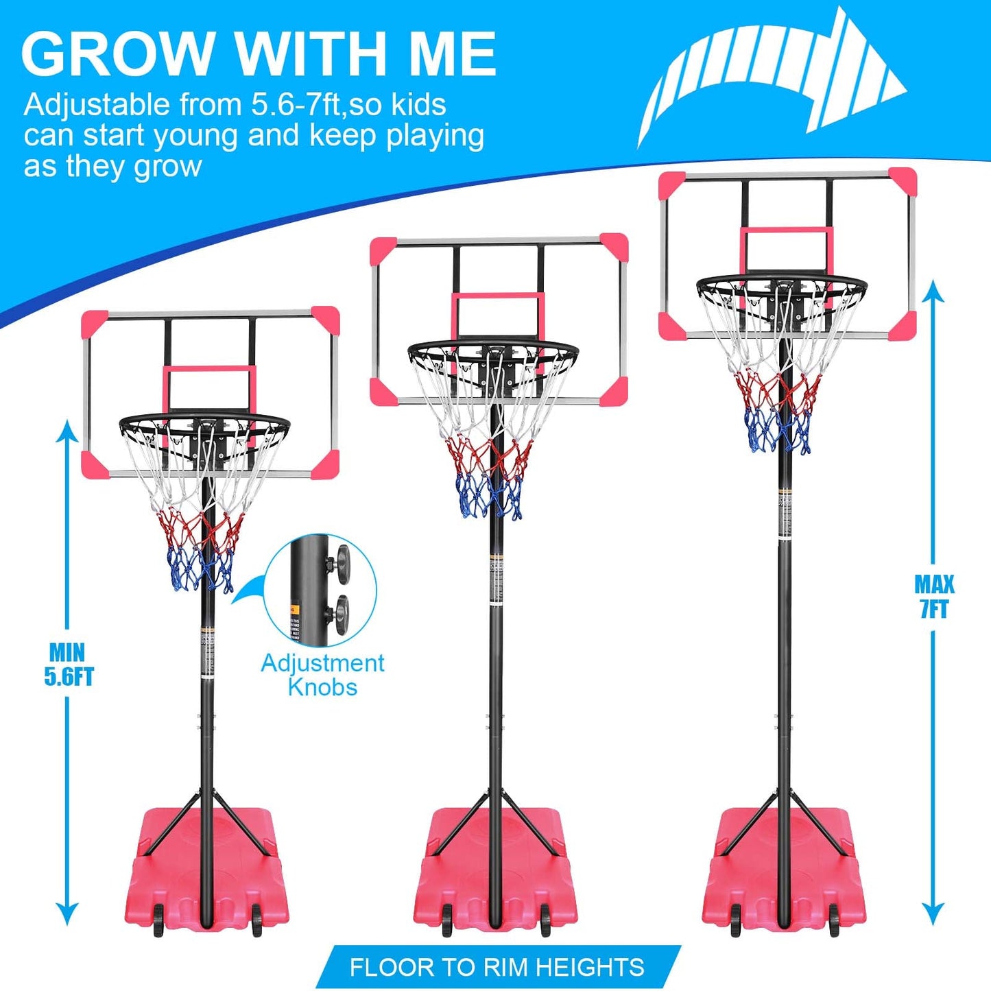 Portable Basketball Goal System with Stable Base and Wheels use for Indoor Outdoor teenagers youth - Korvel