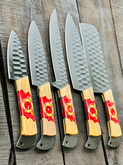Premium Olivewood & Epoxy Stainless Steel Knife Set – 13" Forged Blades with Leather Sheath - Korvel