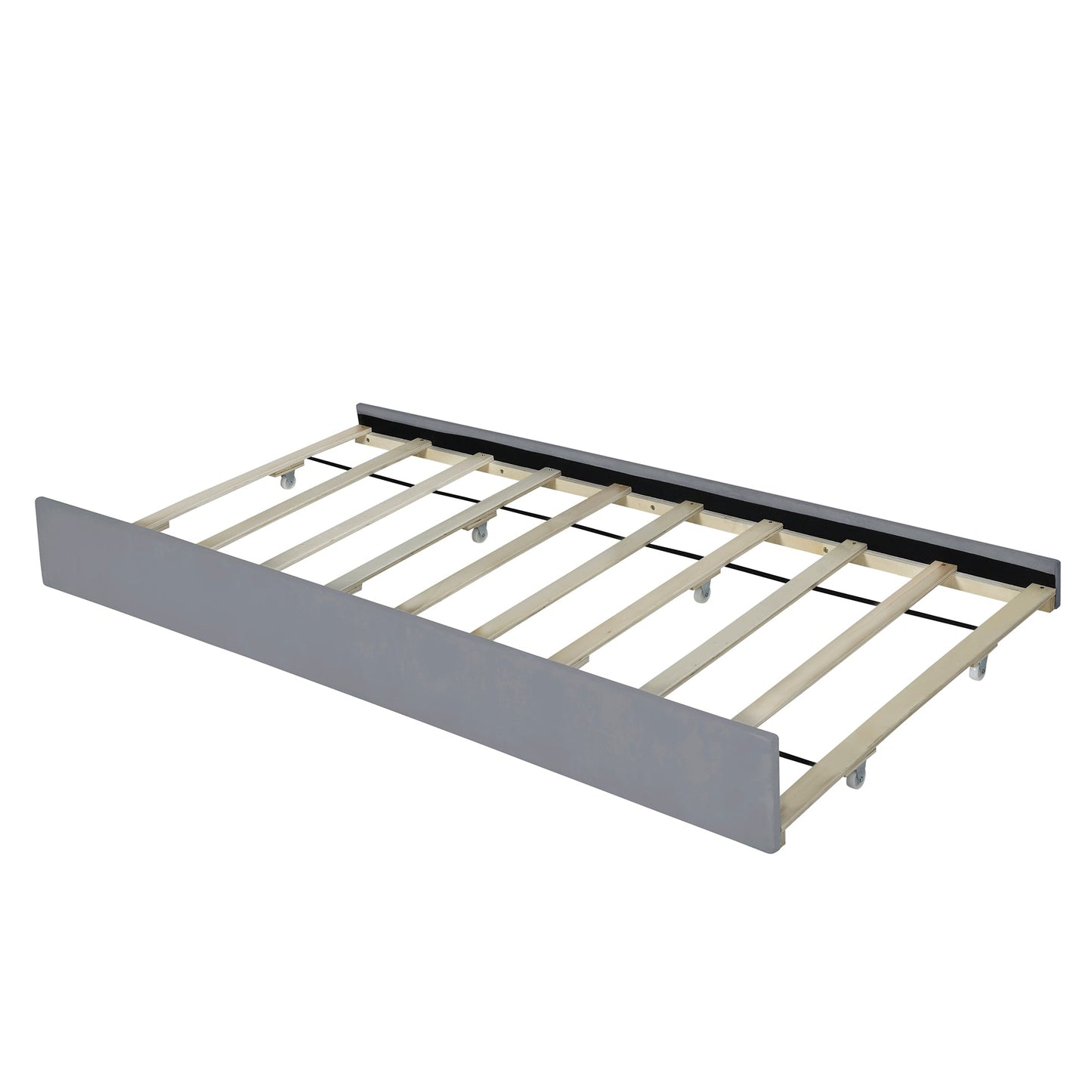 Queen Size Velvet Upholstered Platform Bed with 2 Drawers and 1 Twin XL Trundle- Gray - Korvel