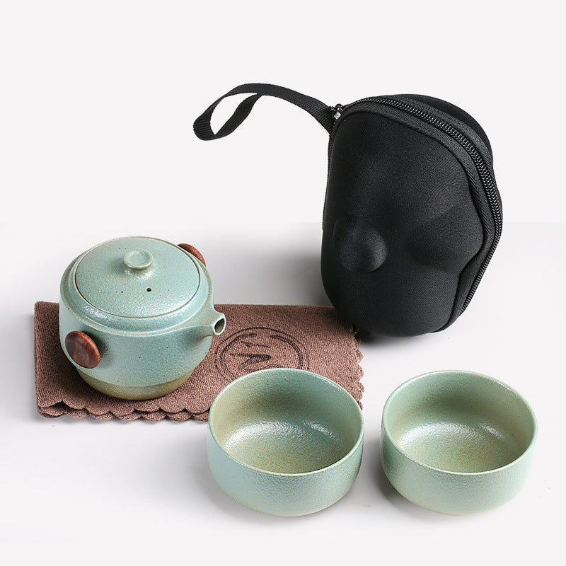 Black pottery quick guest cup one pot two cups household outdoor travel tea set portable bag Kung Fu outdoor portable bubble - Korvel