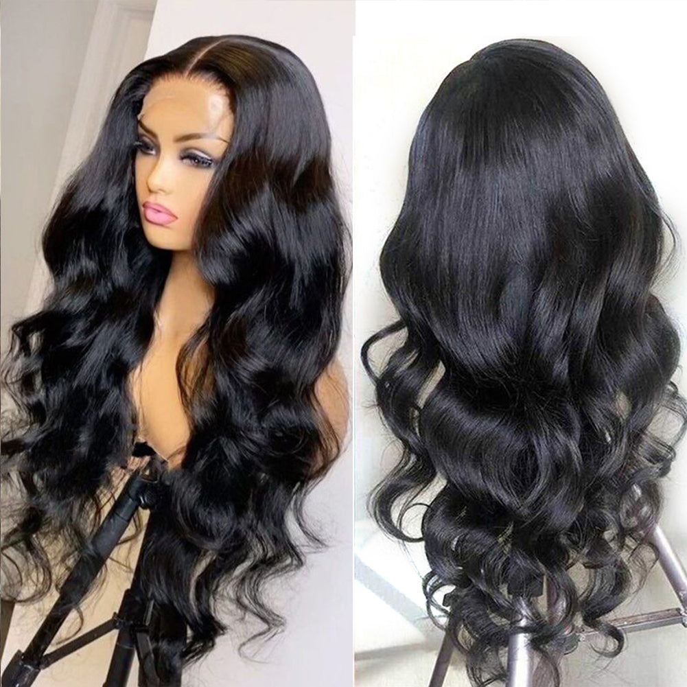 Brown Black Deep Wave Long Hair With Bangs Synthetic Wigs For Women Christmas Heat Resistant Thick Wig Gift - Korvel