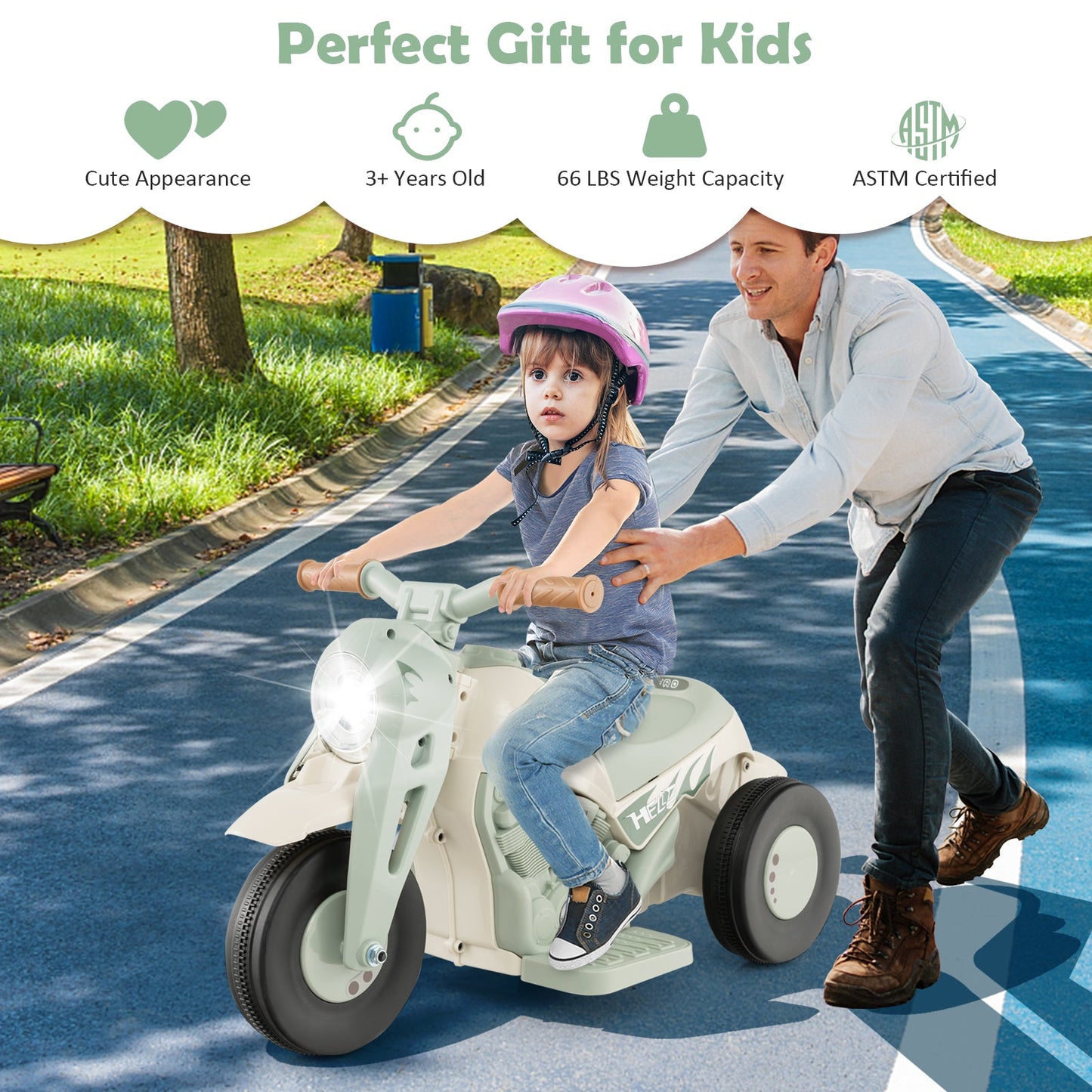 6V Kids Electric Ride-On Motorcycle with Bubble Maker - Beige
