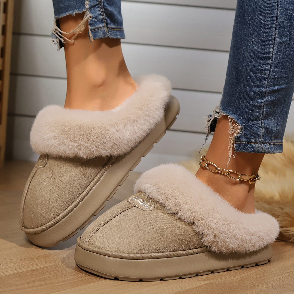 Zapatillas de piel sintética acogedoras para mujeres, ideales para uso en interiores y exteriores