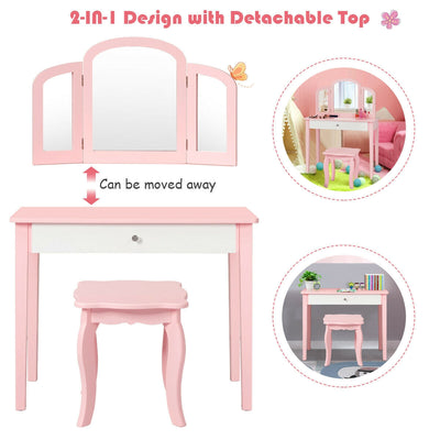 Mesa de Maquillaje para Niñas Princesa con Espejo Plegable - Rosa