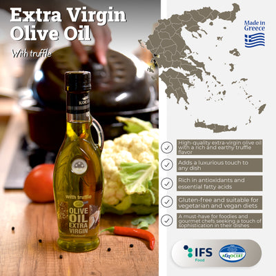 KORVEL Greek Extra Virgin Olive Oil with Truffle-flavored, Amphora 8.45 fl oz (250ml) - 2 pack - Korvel-Food Inc.