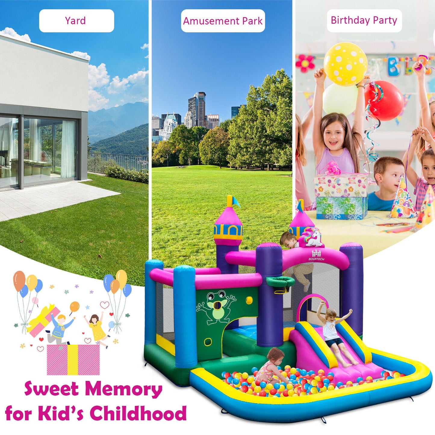 Castillo Inflable Unicornio 6 en 1 para Niños con Ventilador