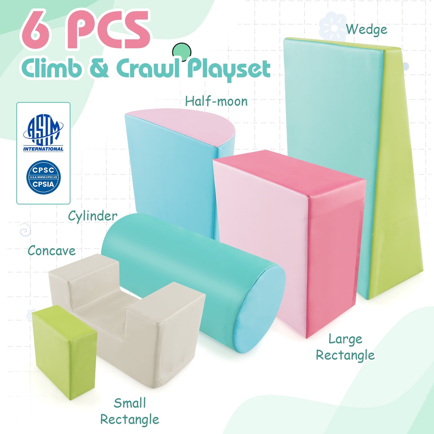 Juego de bloques de escalada de espuma de 6 piezas - Diversión en actividades interiores