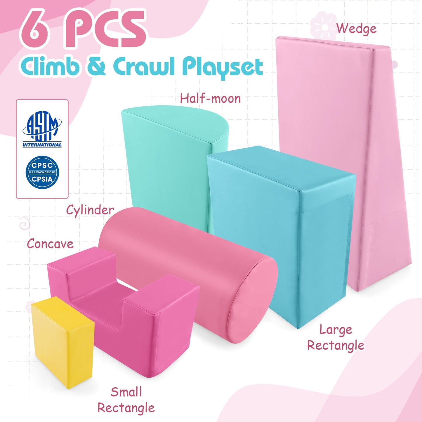 6-Piece Foam Climbing Blocks Playset - Pink