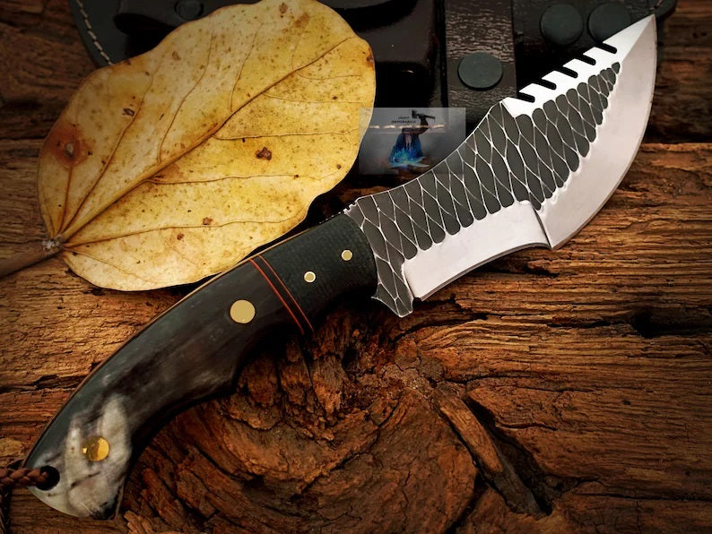 Premium Handmade Tom Brown Tracker Knife - D2 Steel with Buffalo Horn & Canvas Handle for Outdoor Adventures - Korvel