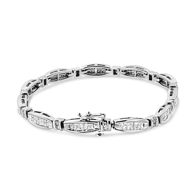 Bracelet en or blanc 14K avec diamants en barre et en maillons - 2,0 cttw