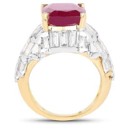 14K Yellow Gold Plated Ruby and White Topaz Sterling Silver Ring