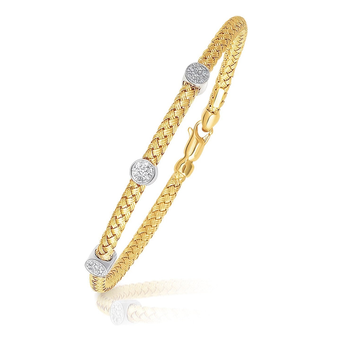 Bracelet en or bicolore 14k avec accents de diamant en tissage panier