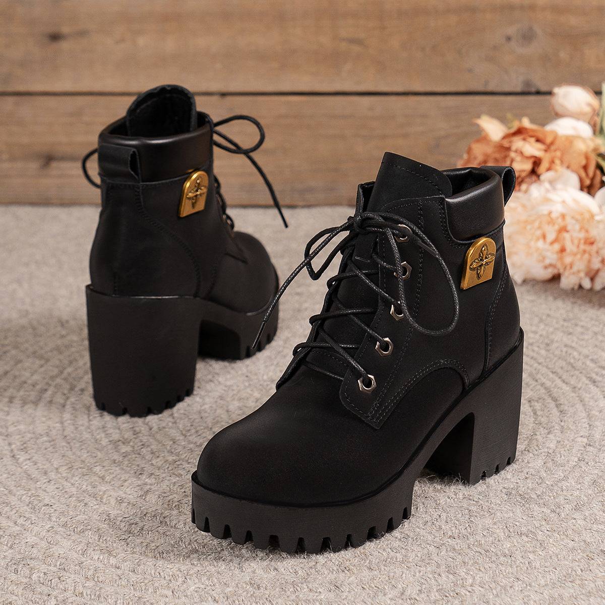 Chunky Heel Plus Size Martin Boots - Fashionable All-Match Style