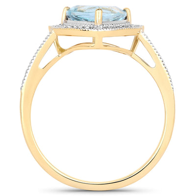 Bague de fiançailles en or jaune 14K avec aquamarine et diamants de 1,58 carat