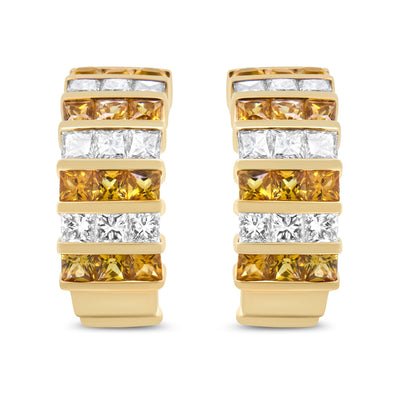 Pendientes Huggie de Diamante y Zafiro Amarillo en Oro Amarillo de 18K