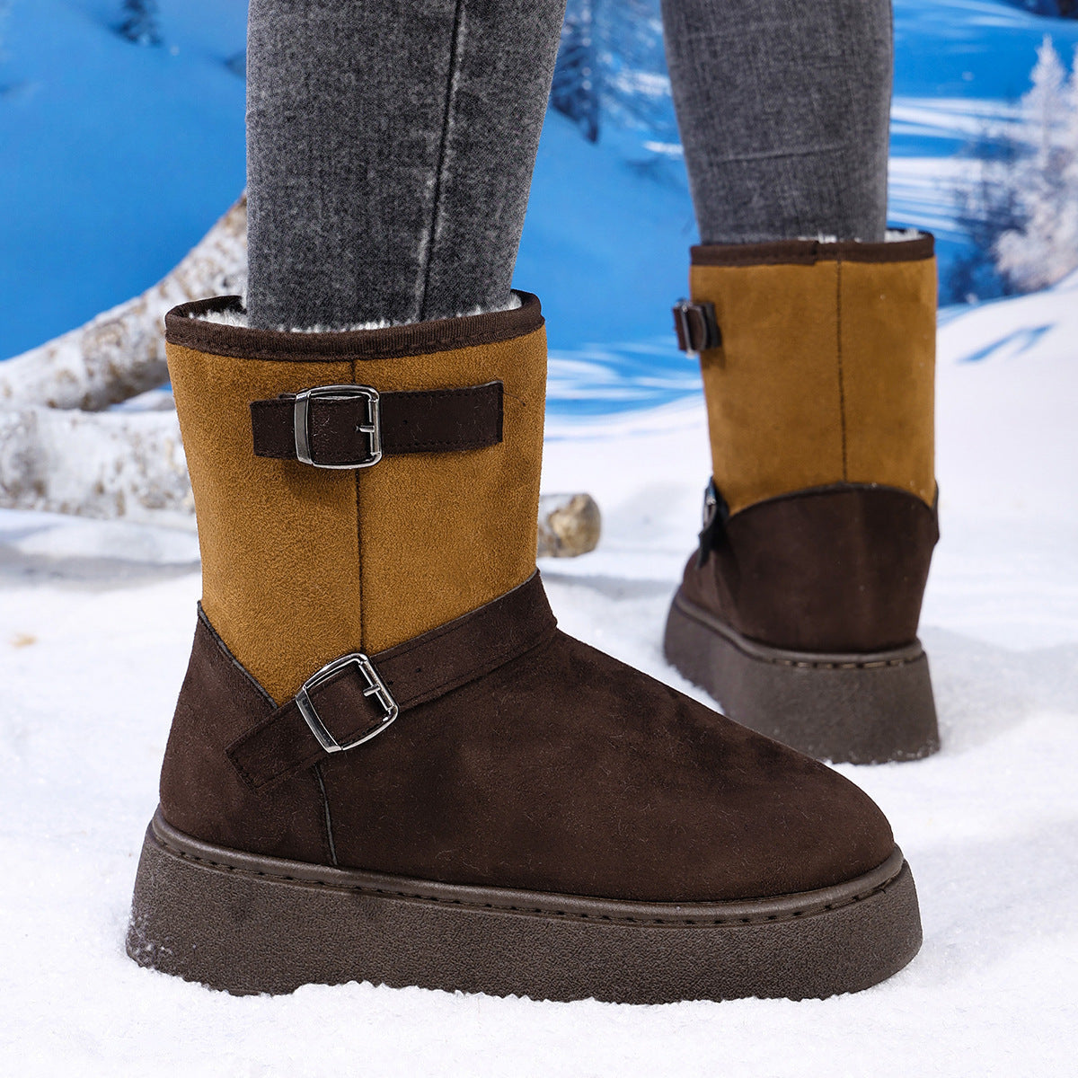 Botas de Nieve de Piel con Forro de Piel para Mujeres - Comodidad Estilosa